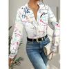 Ladies Elegant Long Sleeve Shirt - Color Letter Print, Single Breasted, Casual Chic Style