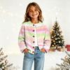 Girls' Fashion Button-Front Cardigan with Cute Print, Casual Open Front Sweater for Everyday Wear