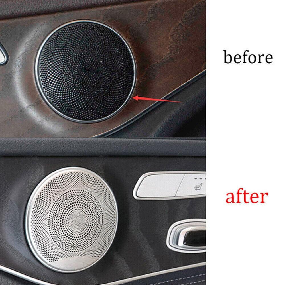 For Mercedes-Benz GLC 2016-2022 Silver Steel Inner Door Speaker Frame Cover Trim