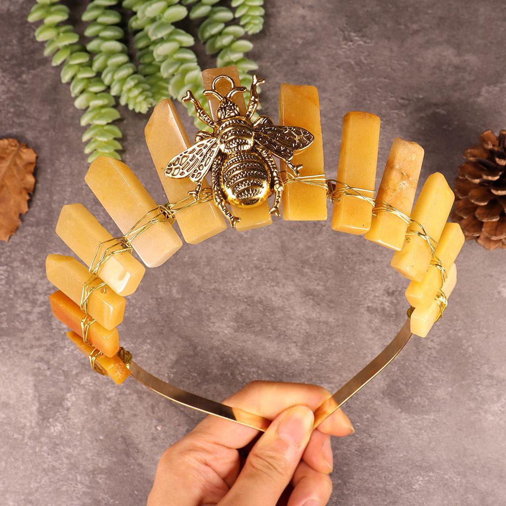 Antique Gold Crystal Honey Bee Crown Hairband