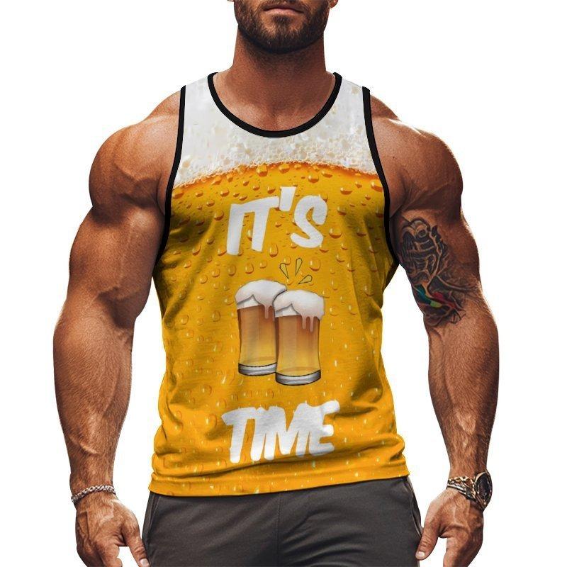 

Спортивная майка с 3D-принтом пива, летняя мужская Y2k, без рукавов, мужской топ оверсайз, модная уличная футболка S