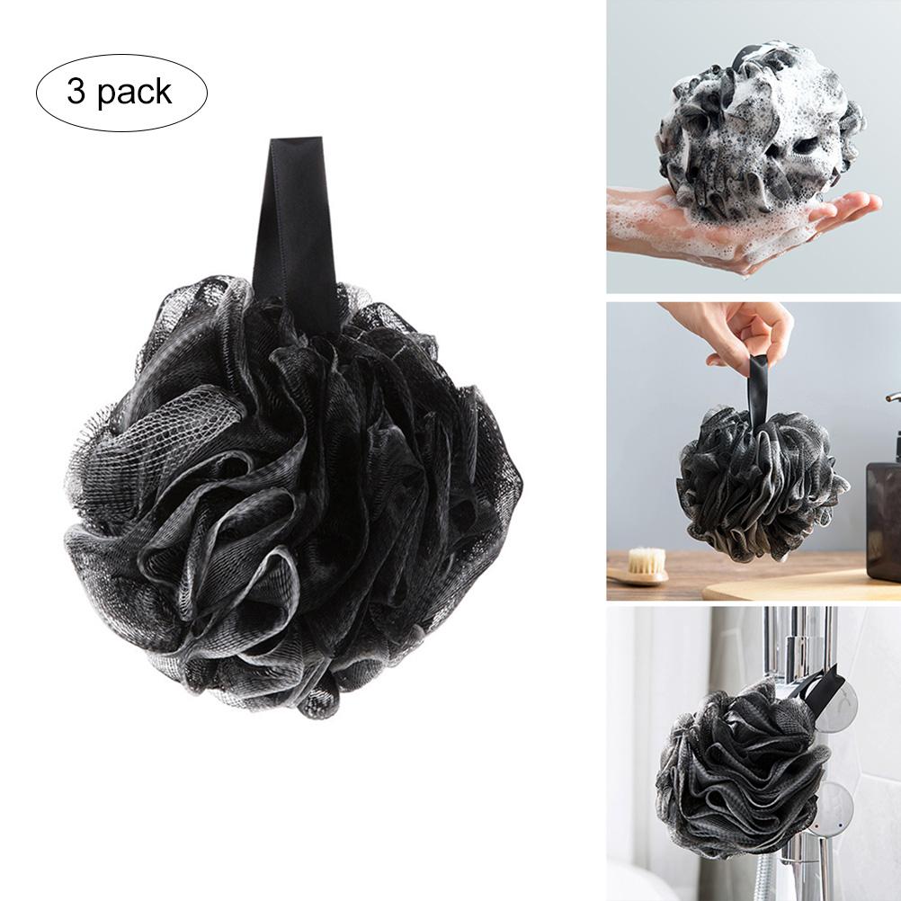 

3 шт., губка для душа, отшелушивающий пуф, мочалка, скраб для душа, сетчатая щетка для тела, шарик для женщин и мужчин чёрный