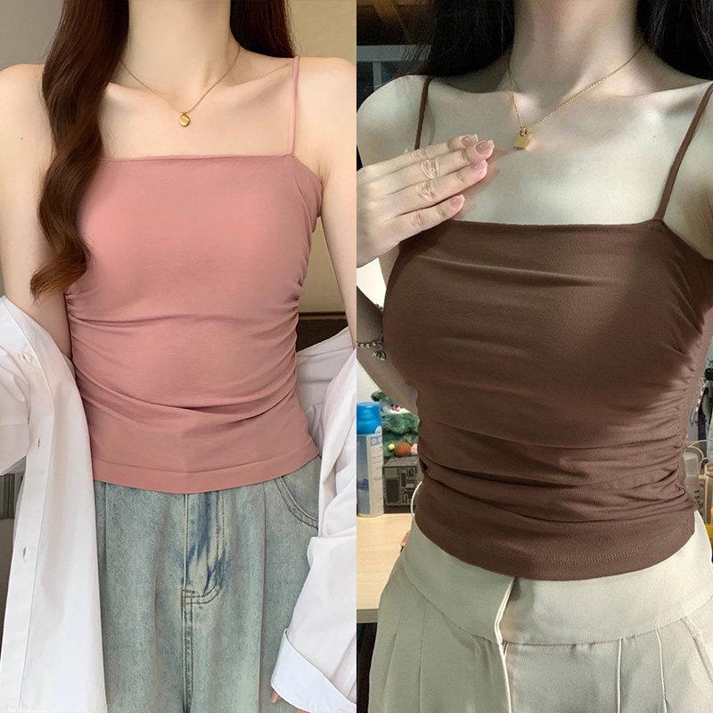 2026 Spring Korean Style Backless Slim Bandeau Top with Padded Ruffles for Women