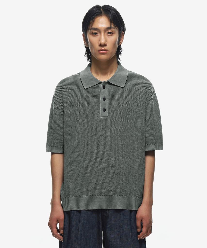 Sekeonmonollogeu Washed Hachi Polo Half Knit [Gray]_Sekt022Gray