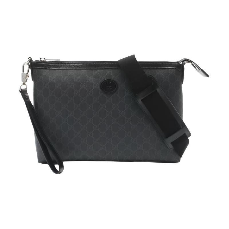 Gucci GG Supreme Distressed Brand Logo Print Coated Canvas Crossbody Shoulder Bag Men's Black