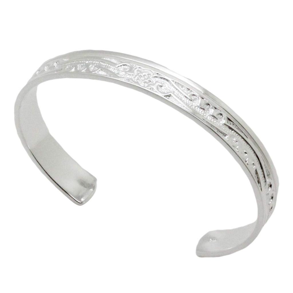 Hawaiian Jewelry Silver Honu Turtle [Ishiki] Bangle, 925, Bracelet, Scroll, Wave, [790svb]
