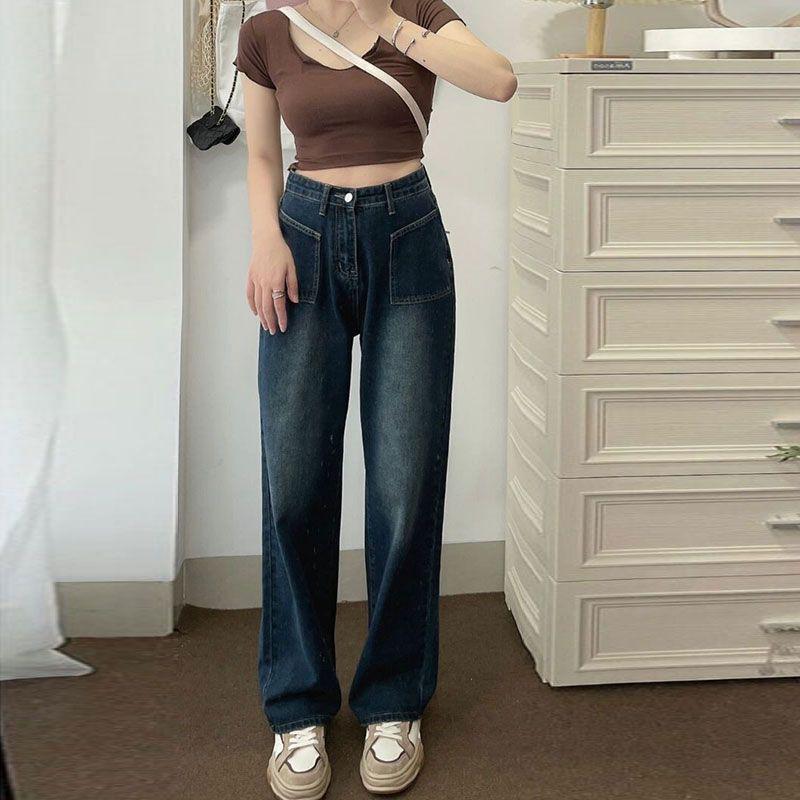 

2005 Женские джинсы с высокой талией, прямые, в стиле ретро – Большого размера, Свободные, Стройнящие брюки с широкими штанинами для весны и осени Medium
