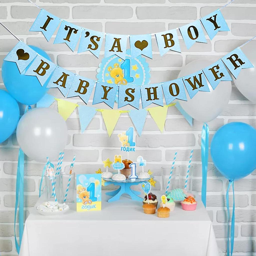 Blue Theme Glittery Letter It's A Boy Baby Shower Banner Hanging Pennant Decor for Newborns Baby Boy Birthday Party Baby Shower Party DIY Decoration