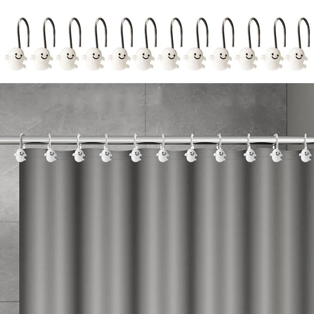 12pcs Stainless Steel Halloween Shower Curtain Hooks Creative 68mm S-type Home Decorations Hook Kitchen Doorbehind Hooks