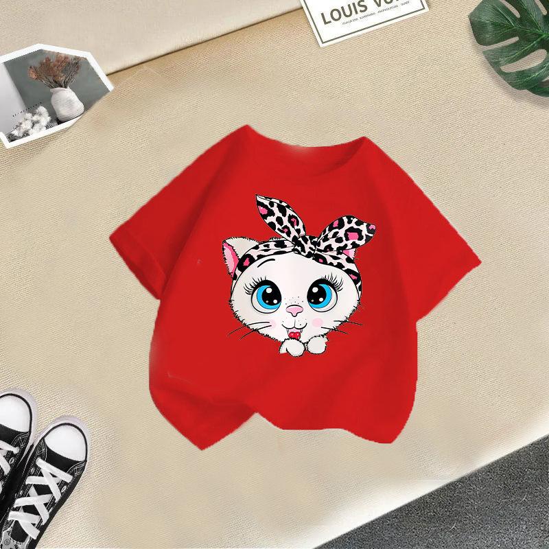 

Girl T Shirt Kids 100% Cotton Clothes Tshirt Tops Tee Boys Tee 2-13Y Children Cat Printed T-shirt 4T(110cm)