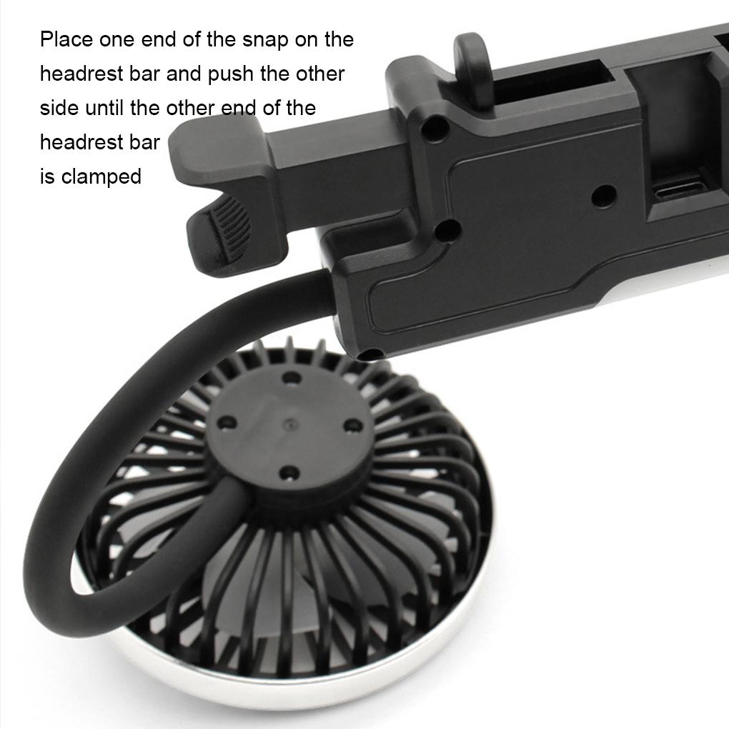 360° Rotatable Car Cooling Fan USB Powered Dual Fan Heads 3 Wind Speed Levels 12V Automotive Fan