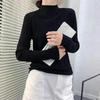 Women's Spring and Autumn Long Sleeved Elastic Pleated Thin Fit Slimming Knit Base Top
