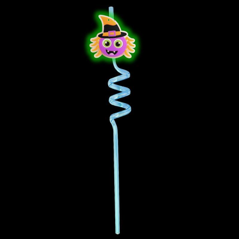 1Pcs Luminous Halloween Spiral Drinking Straws With Bats Ghost Pumpkin Witch Patterns Goodie Gifts For Kids Halloween Party