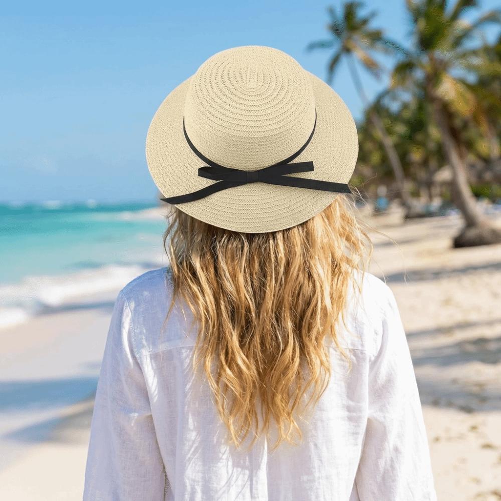 Wide Brim Straw Weave Sun Hat Bow Fisherman Hat Fashion Sunscreen Bucket Hat Outdoor