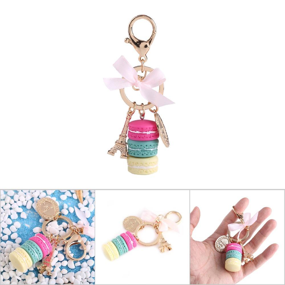 Key Chain) Colorful Macaroon Keychain 4.45 Inch Cute Keyring Pendant Bowknot Coin Macaron Eiffel Tower Keychain Women Accessory