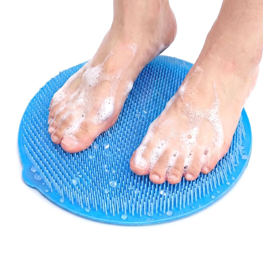 Shower Foot and Back Scrubber, New Silicone Mat with Hanging Hole Suction Cups Body Cleansing Shower Foot Scrubber Back Massager Pad for Men Women