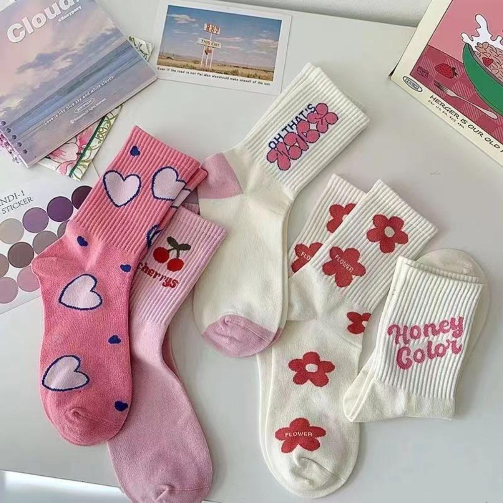 Mid-tube Mid-tube Socks Flower Print Summer Socks Cute Flower Socks  Ladies