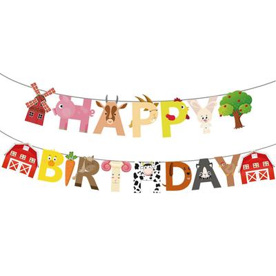 Farm Party Happy Birthday Letter Banner Garland Cartoon Animal Theme Birthday Party Decoration Kids Boy Girl Favors Supplies