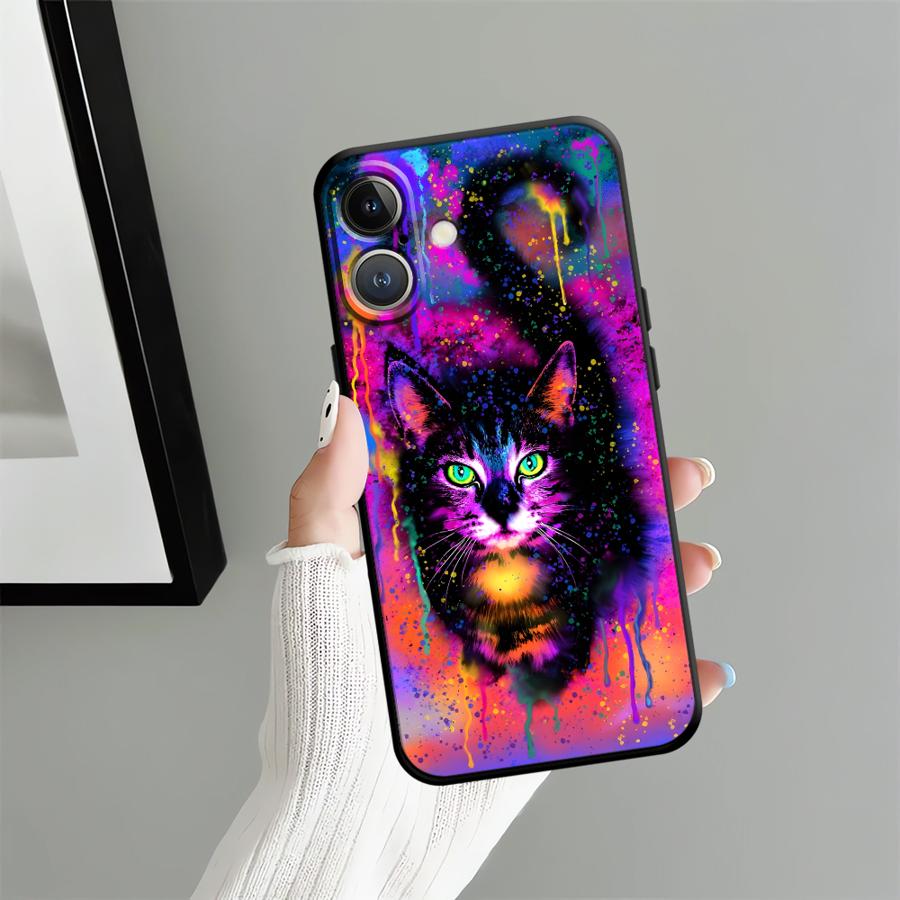 Cool Colored Cat Case for Apple iPhone 17 Pro Max 16 15 Pro 7 8 11 13 12 XR XS MAX Air 14 Funda Phone Cover