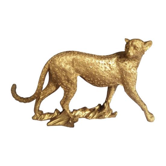 Figurine d'Animal en Résine Modèle Léopard Doré, Statue Vivante, Posture Accroupie ou Courante, Ornement de Haute Qualité pour Meuble TV, Entrée, Bureau, Pendaison de crémaillère,