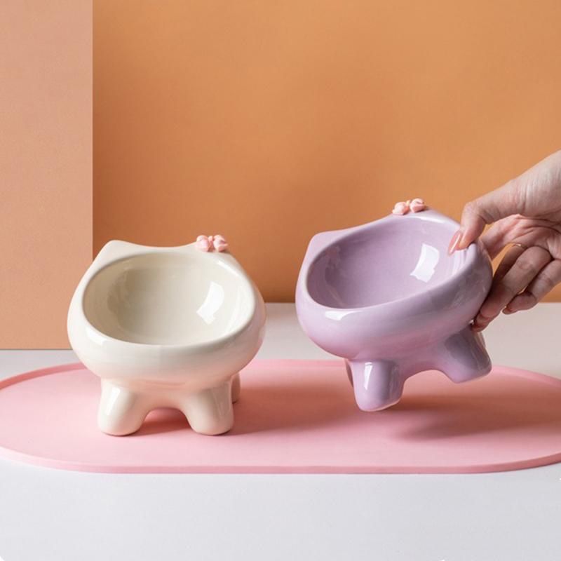 Cute Ceramic Pet Bowl Elevated Cat Bowl Protects Cervical Vertebrae Pet Supplies