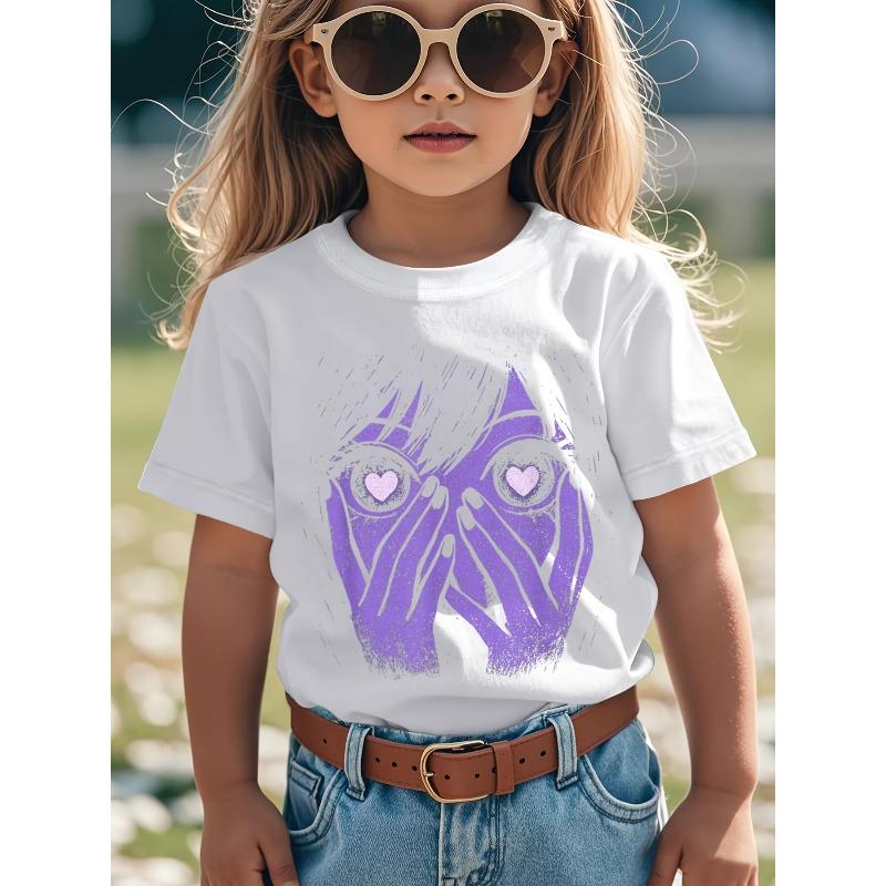 European sizes Soft Breathable Anime Eyes Girl Hearts Manga Otaku Grunge Alt Goth Aesthetic T-Shirt for Kids | Boys & Girls Graphic Tee