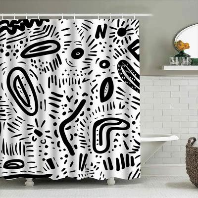Modern Black White Abstract Pattern Shower Curtain Decorative Bathroom Accessories for Home Decoration 3D Printed Waterproof Bat