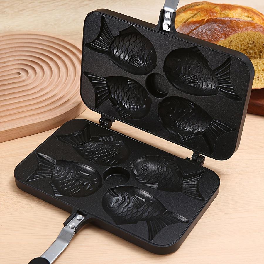 Taiyaki Fischform Waffelmaker Aluminiumlegierung Doppelseitig Unbeschichtet 6-Kammer-Formpfanne für Snacks Kuchen Antihaftbeschichtete Oberfläche