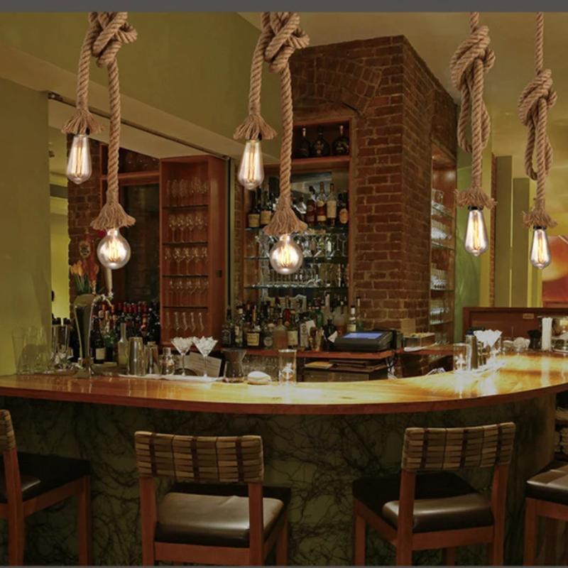 Vintage Pendant Lamp Hemp Rope Retro Double Heads Industrial Light Hanging Edison Chandeliers for Kitchen Decor Accessories