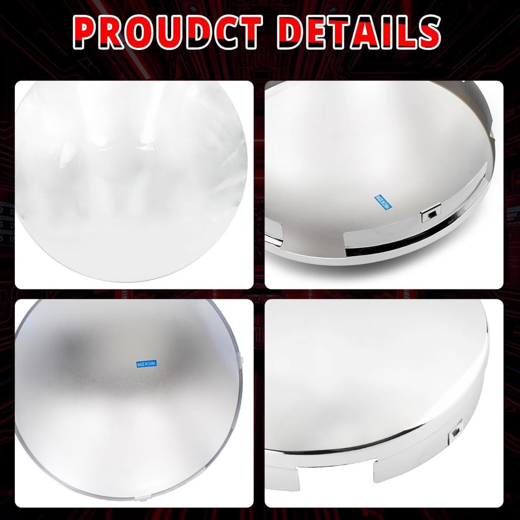 Semi Truck Hub Covers 8.9" Dome Style Hub Caps 4 Even Notched Chrome Mirror Finish Semi Hub Cap Covers for Rear Semi Truck Wheels, 1 PC