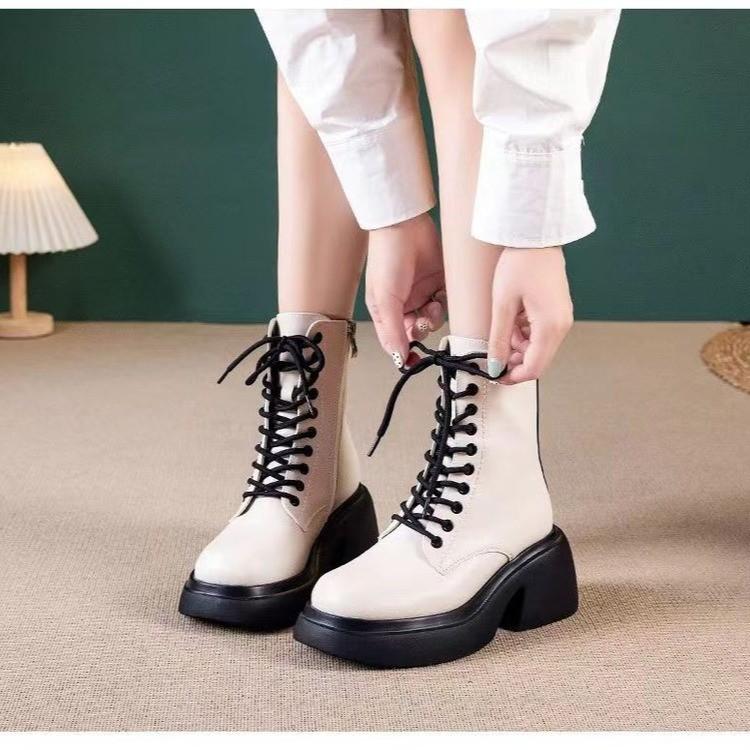 

Fashion Mid-Tube Boots Western Denim Explosive Platform High Anti-Slip Thin Platform Boots Flat 40