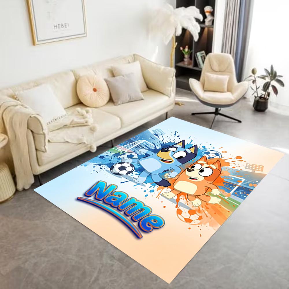 Soccer Fun Bluey Customized Name Floor Rug Office Rug Design for Dormitory Study room Playrooms Bedrooms Antislip Carpet Decorate Offices
