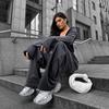 European and American style velvet hooded suit women's short jacket high waist wide leg pants relaxation casual two-piece suit women