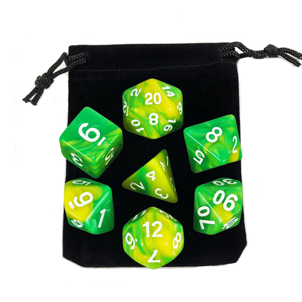 7-pack Dice with Carryall D4 D6 D8 D10 D D12 D20 Polyhedral Board Game Pieces