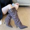 F868-3 Removable two-wear 2025 new autumn and winter high-heeled boots women's pointed thin heels thin boots belt buckle