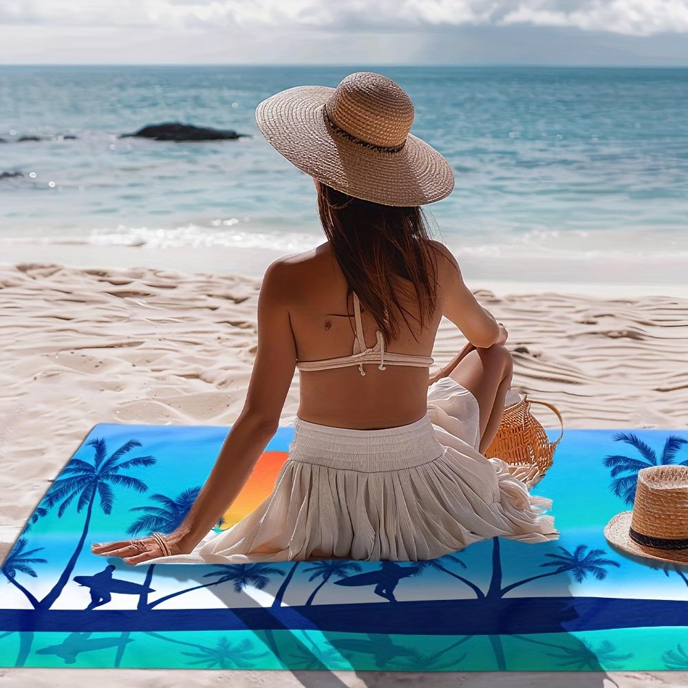 1pc Palm Tree Sunset Beach Towel Single Sided 2D Print Quick Dry Microfiber Towel for Beach Pool Bath Tropical Aesthetic Vibe