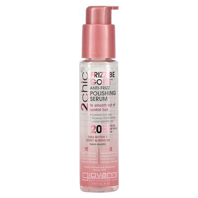 2chic, Frizz Be Gone, ser anti-încrețire pentru lustruire, îmbunătățește delicat părul greu de gestionat, unt de shea + ulei de migdale dulci, 81 ml (2,75 fl oz)