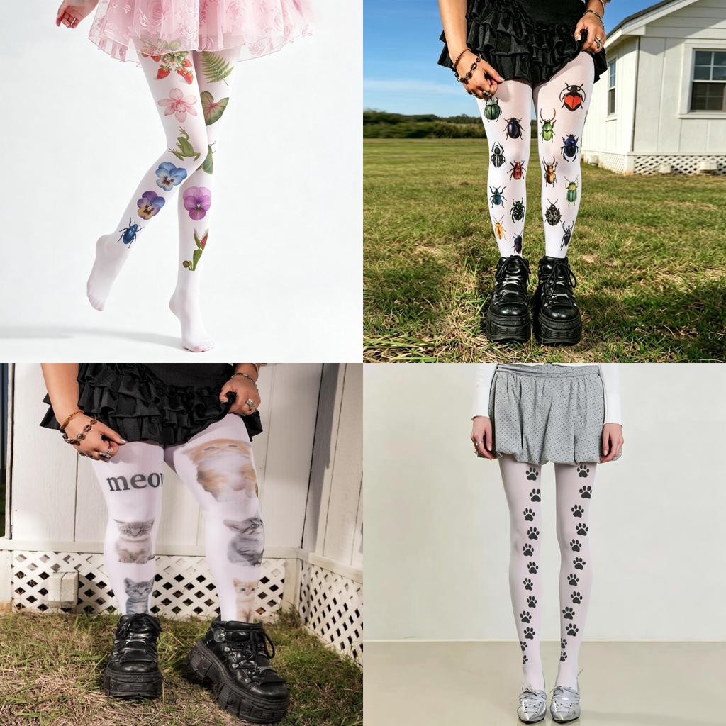 Cat Print Velvet Tights With Hip Lifting And Slimming For Casual Women