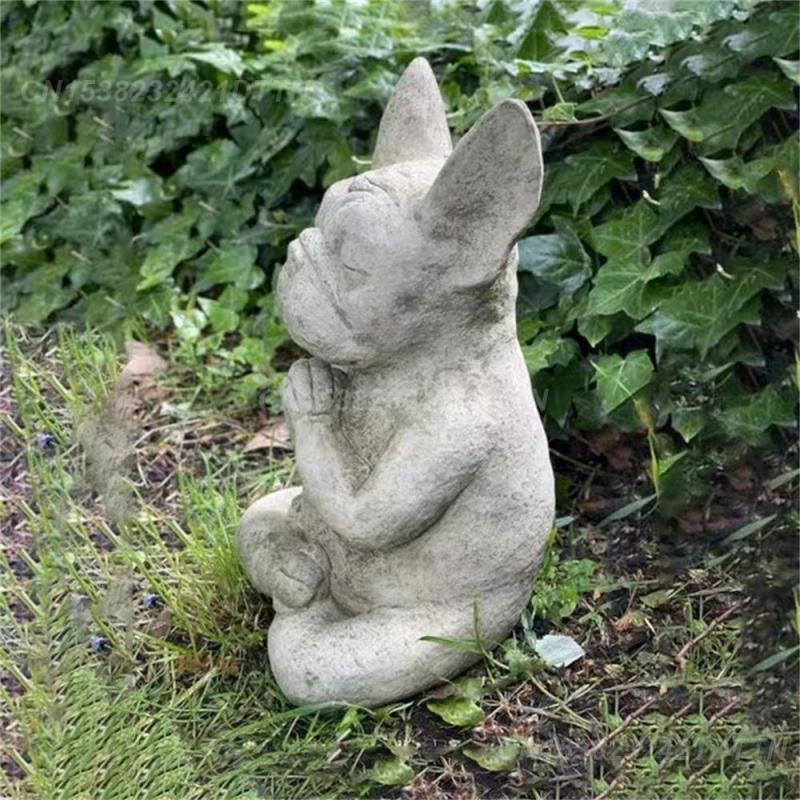Meditation Hund Yoga Pose Harz Hund Statue Garten Dekoration Bulldog Skulptur Wasserdicht Beständig