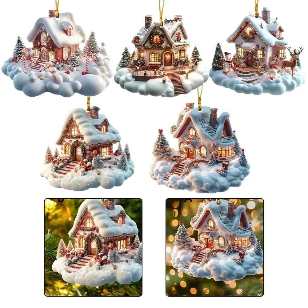 Acrylic Cloud Snow House Pendant Whimsical Ornament Cloud Snow House 8cm Acrylic Pendant Holiday Decor Whimsical Design