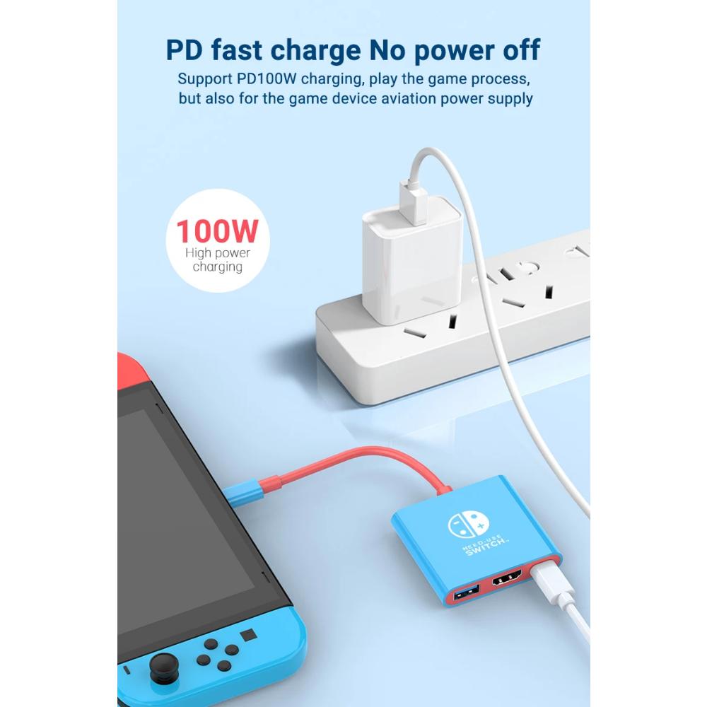 FOR Portable Nintendo Switch Docking Station TYPE-C Hub with HDMI and USB 3.0 Perfect for Travel and Gaming