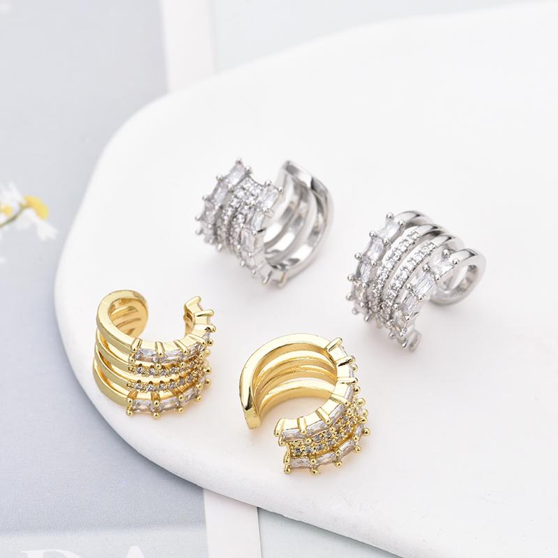 Fashion Layered C Shape Ear Clip Earrings Woman Cartilage Fake Piercings Ear Cuff Zircon Geometric Jewelry Gold Silver Color
