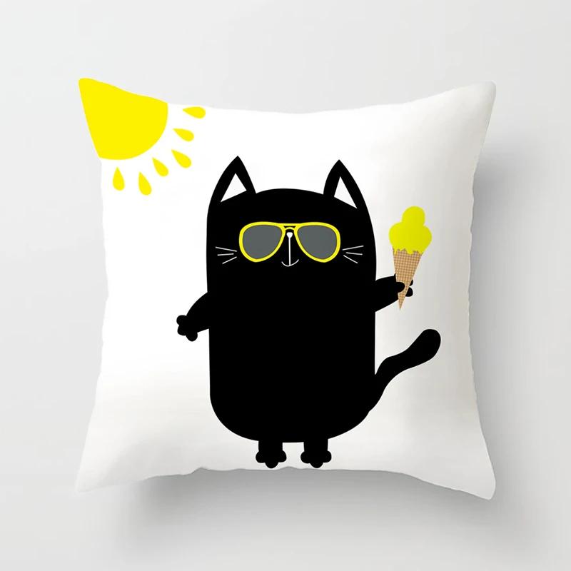 Funny Cute Black Lover Cat Pillowcase Cushion Cover 4545 Polyester Pillow Cover Sofa Car Home Decor Room Decoration