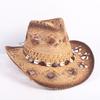 Popular European and American Fashion Hollow Woven Hat Straw Hat Men's and Women's Classic Outdoor Western Denim Straw Hat