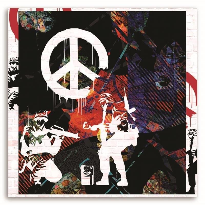 Canvas Print, Banksy Soldiers and Painted Peace Sign