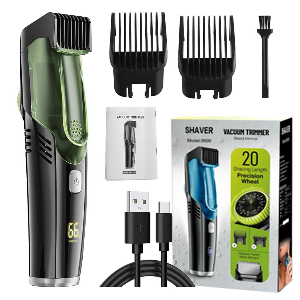 Vacuum Body Trimmer for Men, Adjustable Length with 2 Comb (1-20mm), Electric Vacuum Trimmer for Beard, Mustache, Stubble