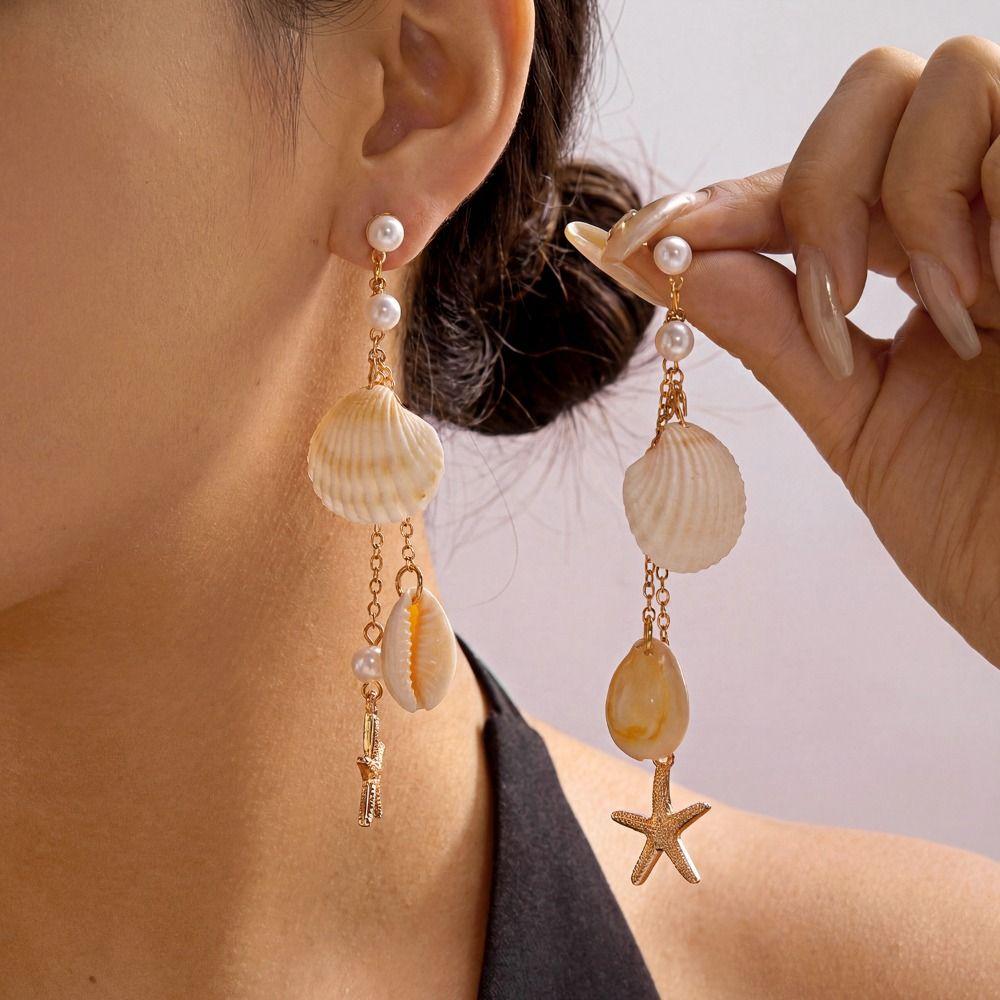Drop Design Starfish Shell Earrings Bohemian Style Drop Earrings  Summer Season