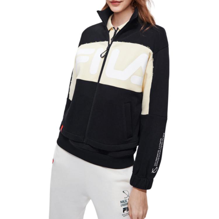 Fila Originale Series Two-Tone Spliced Letter Logo Print Stand Collar Zip Retro Jacket Women jackets Legendary-Blue F11W319502F-NV