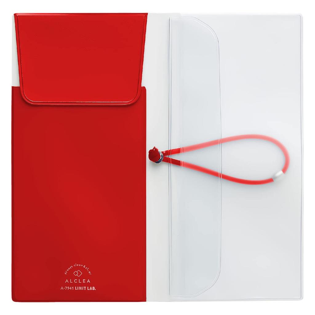 LIHIT LAB Antibacterial PVC Flat Pencil Case, Transparent, Slim, Red, ALCLEA, A7941-3