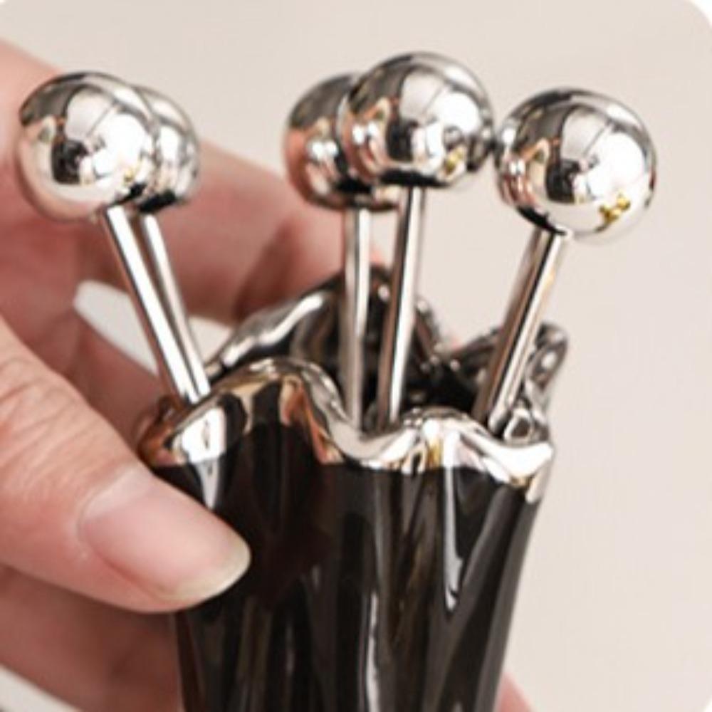 6Pcs Light Luxury Dessert Forks with Holder Stainless Steel Fruit Picks Storage Jar Set  Living Room